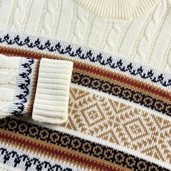Vtg JCPenney's Men's Cream Rust Knit Fair Isle Nordic Ski Sweater Size M 70’s EC - Picture 6 of 15
